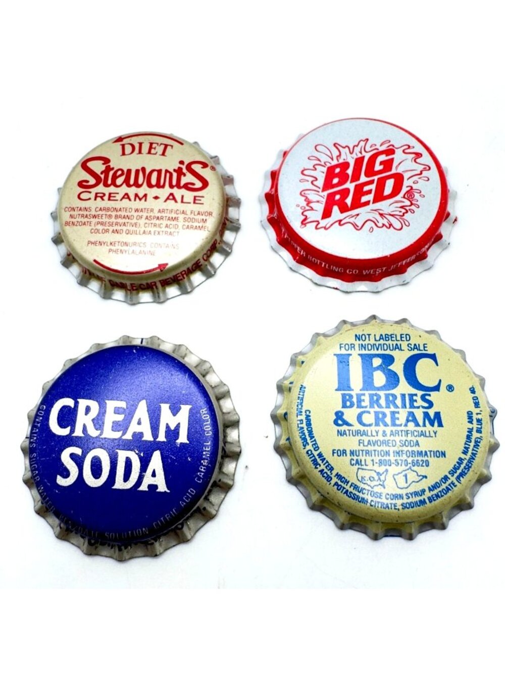 Vtg Cream Soda Bottle Caps Set Of 4 Twist-Off Metal Crown Soda Memorabilia